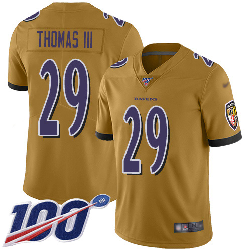 Baltimore Ravens Limited Gold Men Earl Thomas III Jersey NFL Football #29 100th Season Inverted Legend->women nfl jersey->Women Jersey